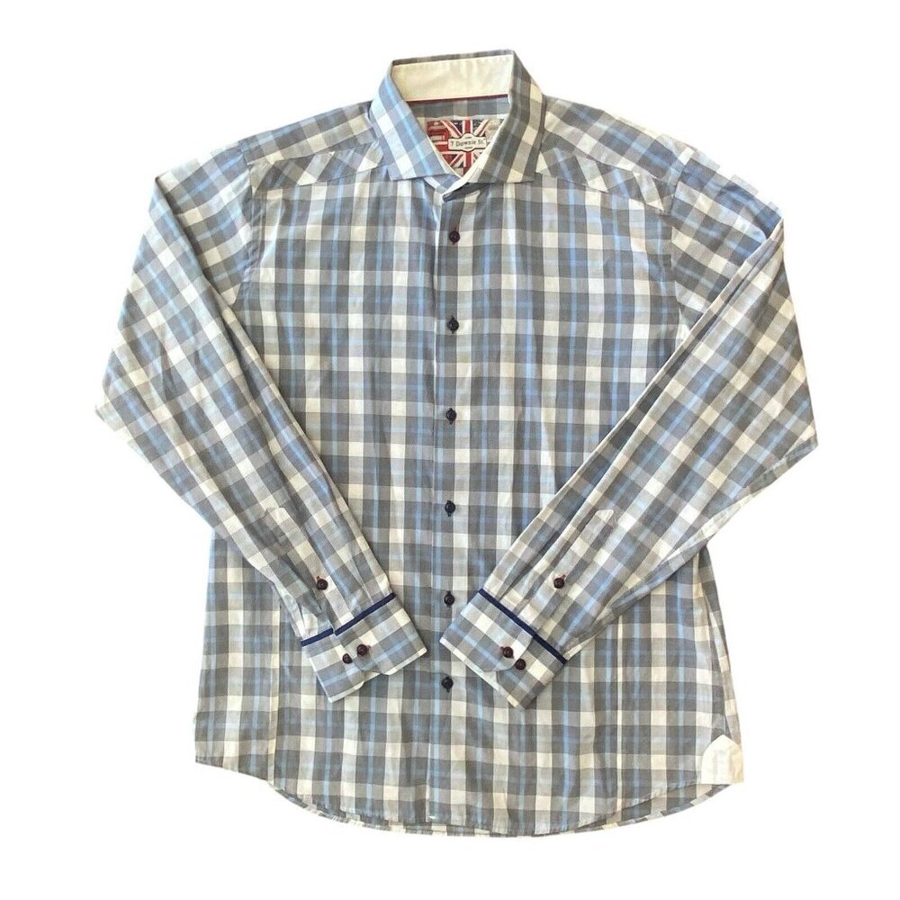 7 Downie St Button Down Shirt Mens Size 5 Large Blue Black White Plaid
